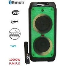 Junglee Büyük Boy Kablosuz Mikrofonlu Bluetooth Hoparlör Taşınabilir Şarjlı LED Işıklı Speaker Party Box