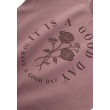 Cigit Gül Baskılı Kız Sweatshirt Takım 3-14 Yaş Mürdüm