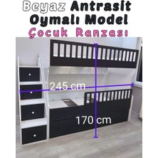 Mürsel Mobilya Beyaz Antrasit Oymalı Model Çocuk Ranzası