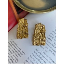 Pinery Jewels Vintage Tablet Çelik Kararmaz Altın Kaplama Küpe Çifti