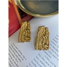 Pinery Jewels Vintage Tablet Çelik Kararmaz Altın Kaplama Küpe Çifti