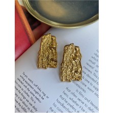 Pinery Jewels Vintage Tablet Çelik Kararmaz Altın Kaplama Küpe Çifti