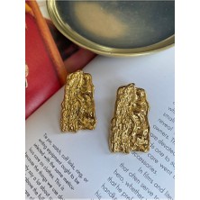 Pinery Jewels Vintage Tablet Çelik Kararmaz Altın Kaplama Küpe Çifti