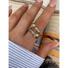 Pinery Jewels Vıp Seri - Iri Toplu Taşlıayarlanabilir Altın Kaplama Kadın Yüzük