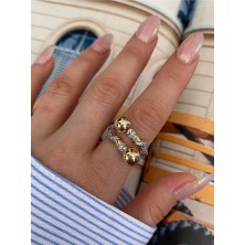 Pinery Jewels Vıp Seri - Iri Toplu Taşlıayarlanabilir Altın Kaplama Kadın Yüzük