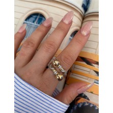 Pinery Jewels Vıp Seri - Iri Toplu Taşlıayarlanabilir Altın Kaplama Kadın Yüzük