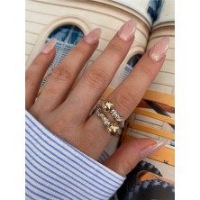 Pinery Jewels Vıp Seri - Iri Toplu Taşlıayarlanabilir Altın Kaplama Kadın Yüzük