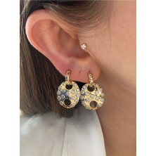 Pinery Jewels Iri Oval Tek Taşlı Altın Kaplama Kadın Küpe Çifti