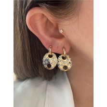 Pinery Jewels Iri Oval Tek Taşlı Altın Kaplama Kadın Küpe Çifti