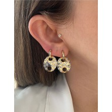 Pinery Jewels Iri Oval Tek Taşlı Altın Kaplama Kadın Küpe Çifti