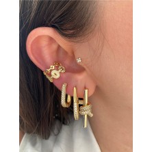 Pinery Jewels Taç Zirkon Taşlı Minimal Kadın Earcuff Kıkırdak Küpe