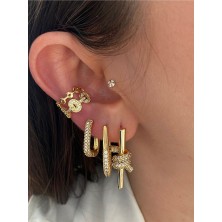 Pinery Jewels Taç Zirkon Taşlı Minimal Kadın Earcuff Kıkırdak Küpe