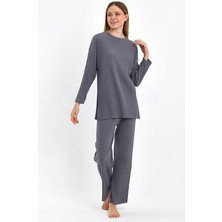 Kadın Füme Kadın Fitilli Raporlu & Eşofman, Gündelik Ev Giyim Pijama Takımı