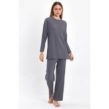 Kadın Füme Kadın Fitilli Raporlu & Eşofman, Gündelik Ev Giyim Pijama Takımı