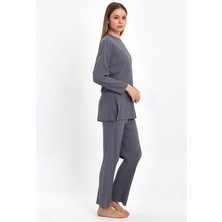 Kadın Füme Kadın Fitilli Raporlu & Eşofman, Gündelik Ev Giyim Pijama Takımı