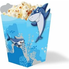 Parti Sürprizi Köpek Balığı Teması Özel Kesim Mısır Kutusu 8 Adet