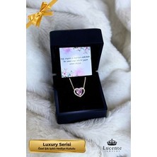 Lucente Jewellery Luxury Serisi Işıklı Hediye Kutulu Pembe Taşlı Kalp Kolye 925 Ayar Gümüş Altın Kaplama Kolyesi