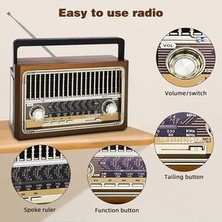 Junglee Nostaljik Fm Radyo Şarjlı Taşınabilir Fenerli Bluetooth Hoparlör Sd Kart USB Girişli Mini Speaker