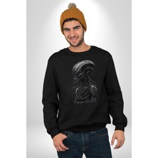 Uzaylı Predator Canavar Kadın Erkek  Siyah Baskılı Sweatshirt