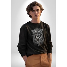 Yarım Insan Yarım Leopar Mutant Leopar Kral Kadın Erkek  Siyah Baskılı Sweatshirt