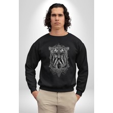 Yarım Insan Yarım Leopar Mutant Leopar Kral Kadın Erkek  Siyah Baskılı Sweatshirt