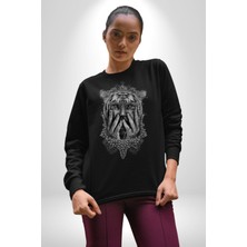 Yarım Insan Yarım Leopar Mutant Leopar Kral Kadın Erkek  Siyah Baskılı Sweatshirt