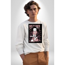 Angemiel Nezuko Demon Slayer Kadın Erkek Beyaz Sweatshirt