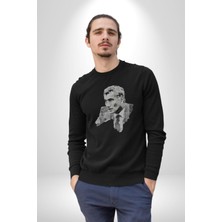 Angemiel Yılmaz Güney Karakalem Yeşilçam Kadın Erkek  Siyah Baskılı Sweatshirt