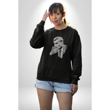 Angemiel Yılmaz Güney Karakalem Yeşilçam Kadın Erkek  Siyah Baskılı Sweatshirt