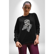 Angemiel Yılmaz Güney Karakalem Yeşilçam Kadın Erkek  Siyah Baskılı Sweatshirt