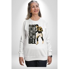 Angemiel Kelebek Gibi Uçar Arı Gibi Sokarım Ali Boks Kadın Erkek Beyaz Sweatshirt