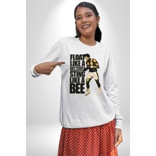 Angemiel Kelebek Gibi Uçar Arı Gibi Sokarım Ali Boks Kadın Erkek Beyaz Sweatshirt