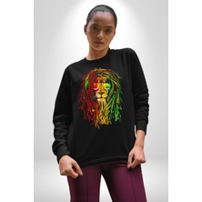 Angemiel Bob Marley Aslan Kadın Erkek Siyah Sweatshirt