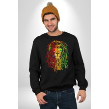 Angemiel Bob Marley Aslan Kadın Erkek Siyah Sweatshirt