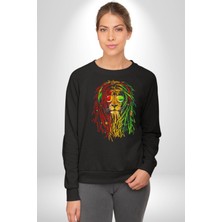 Angemiel Bob Marley Aslan Kadın Erkek Siyah Sweatshirt