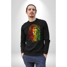 Angemiel Bob Marley Aslan Kadın Erkek Siyah Sweatshirt