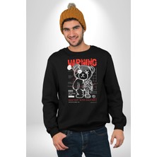 Uyarı Dikkatli Yaklaş Kadın Erkek Siyah Sweatshirt