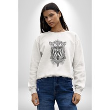 Yarım Insan Yarım Leopar Mutant Leopar Kral Kadın Erkek  Beyaz Baskılı Sweatshirt