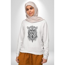 Yarım Insan Yarım Leopar Mutant Leopar Kral Kadın Erkek  Beyaz Baskılı Sweatshirt