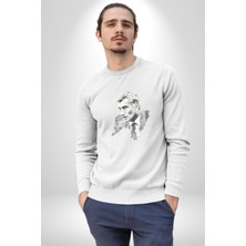 Angemiel Yılmaz Güney Karakalem Yeşilçam Kadın Erkek  Beyaz Baskılı Sweatshirt