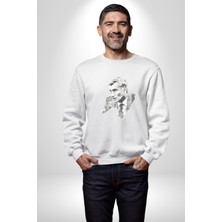 Angemiel Yılmaz Güney Karakalem Yeşilçam Kadın Erkek  Beyaz Baskılı Sweatshirt