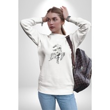 Angemiel Yılmaz Güney Karakalem Yeşilçam Kadın Erkek  Beyaz Baskılı Sweatshirt