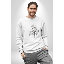 Angemiel Yılmaz Güney Karakalem Yeşilçam Kadın Erkek  Beyaz Baskılı Sweatshirt