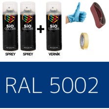 Sio Colors 2 Adet Sprey+1 Adet Vernik Lacivert Mavi RAL-5002 Sprey Boya Seti 400 Ml+Zımpara+Kağıtbant+Eldiven