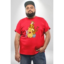 Winnie The Pooh Piglet Tiger Kırmızı Büyük Beden Erkek Kadın Unisex Basic Ön Baskılı Tişört