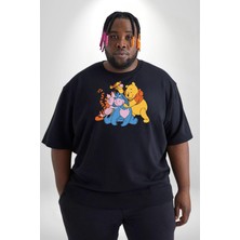 Winnie The Pooh Piglet Bal Küpü Siyah Büyük Beden Erkek Kadın Unisex Basic Ön Baskılı Tişört