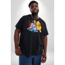 Winnie The Pooh Piglet Bal Küpü Siyah Büyük Beden Erkek Kadın Unisex Basic Ön Baskılı Tişört