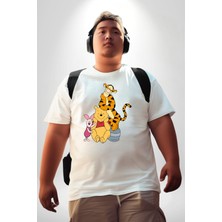 Winnie The Pooh Piglet Tiger Beyaz Büyük Beden Kadın Erkek Ünisex  Basic Ön Baskılı Tişört