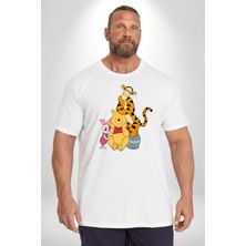 Winnie The Pooh Piglet Tiger Beyaz Büyük Beden Kadın Erkek Ünisex  Basic Ön Baskılı Tişört