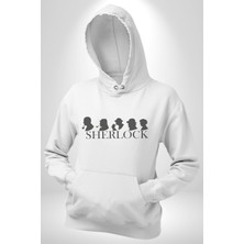 Angemiel Sherlock Kadın Erkek  Beyaz Kapüşonlu Sweatshirt Hoodie